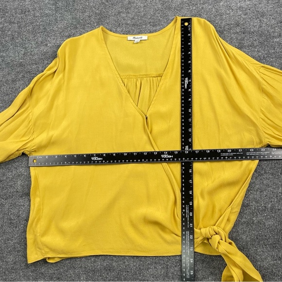 Madewell Shirt Womens XL Raelynn Yellow Wrap Blouse Side Tie Viscose V-Neck - Picture 7 of 16